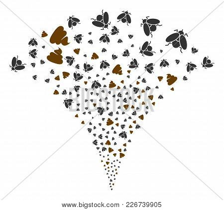 Shit Flies Fireworks Fountain. Vector Illustration Style Is Flat Iconic Symbols. Object Fountain Don