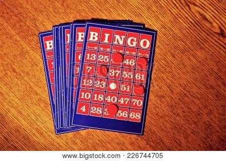 The Vintage Bingo Card On Wooden Table, Bingo Card