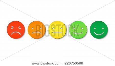 Feedback Emoticon Flat Design Icon Set With Shadow On Background. 3d Cute Icon Design. Papercut Styl