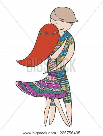 A Girl And A Guy Dancing Forro. Vector Zen Tangle Illustration. Zentangle Dance