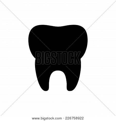 Flat Black Tooth Icon On White Background. Isolated Tooth Icon For Use In Variety Of Projects. Monoc