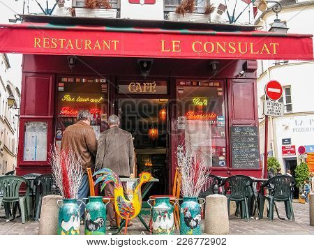 Paris, France - May 31, 2006: Charming Little Restaurant Le Consulat On Montmartre Hill On May 31, 2