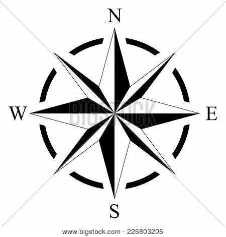 Compass Rose For Marine Or Nautical Navigation And Geographic Maps On A Isolated White Background As