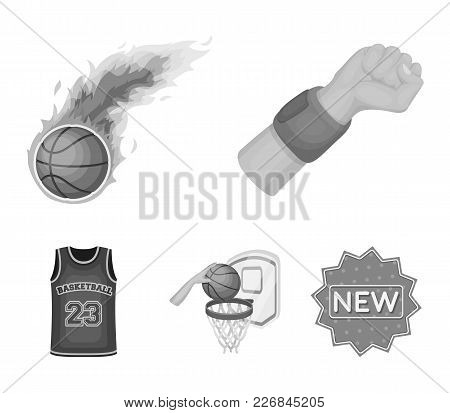 Basketball And Attributes Monochrome Icons In Set Collection For Design.basketball Player And Equipm