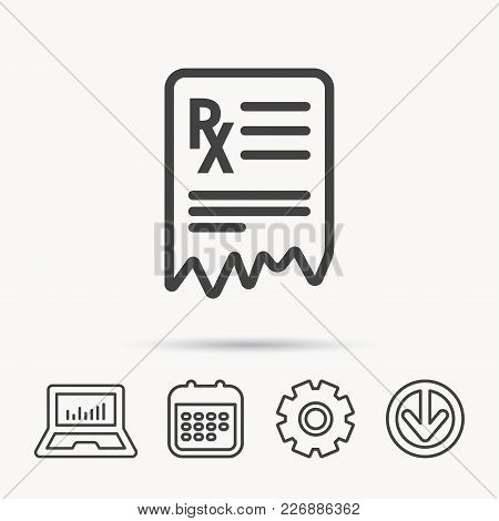Medical Prescription Icon. Health Document Sign. Notebook, Calendar And Cogwheel Signs. Download Arr