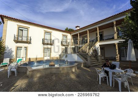 Amarante, Portugal - September 23, 2017: House With A Granite Staircase, Water Feature And A Beautif