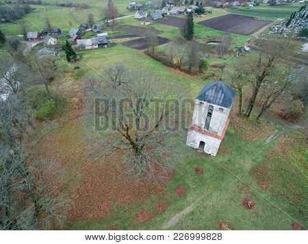 Belfry In Kraziai, Lithuania Aerial View