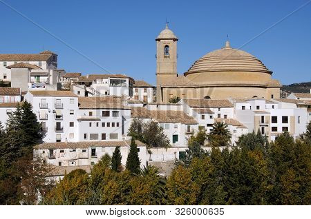 San Antonio Church And Part Of Town, Montefrio, Granada Province, Andalucia, Spain.