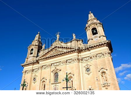 View Of Naxxar Parish Church, Naxxar, Malta, Europe.