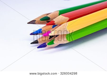 Crayons - Colored Pencil, Color Pencils, Close Up Macro Shot Of Color Pencil Pile Pencil Nibs, Used 