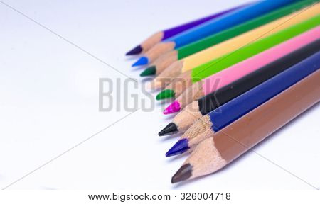 Crayons - Colored Pencil, Color Pencils, Close Up Macro Shot Of Color Pencil Pile Pencil Nibs, Used 