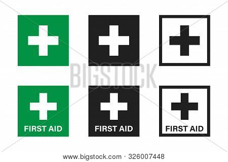 First Aid Cross Vector Isolated Icon. Flat Button On Green Backdrop. First Aid Kit Icon Vector Illus