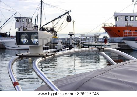 Part Of The Yacht Close Up In The Port.