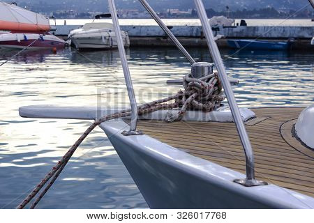 Part Of The Yacht Close Up In The Port.