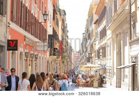 Rome Italy - June 13, 2019: Unidentified People Visit Via Condotti Street Downtown Rome Italy