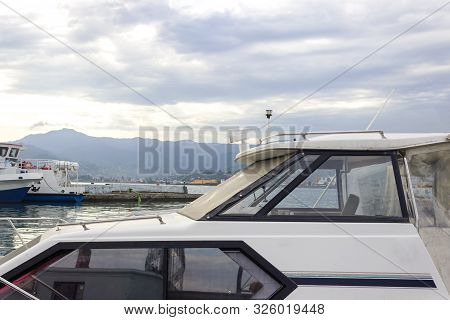 Part Of The Yacht Close Up In The Port.