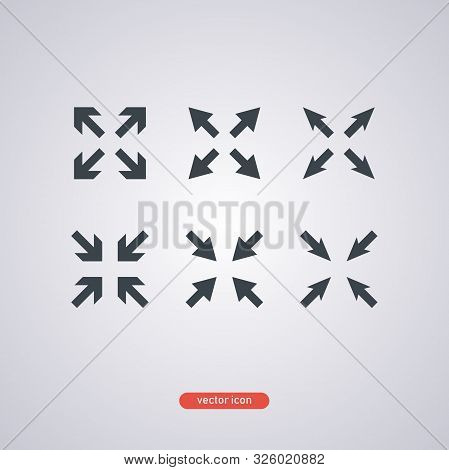 Full Screen And Exit From Full Screen Mode. Set Of Black Icons Isolated On White Background. Vector 