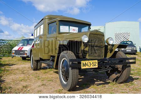 Kronstadt, Russia - September 14, 2019: Sanitary Car Gaz-aa 55 (1941 Model Year) Closeup On A Sunny 