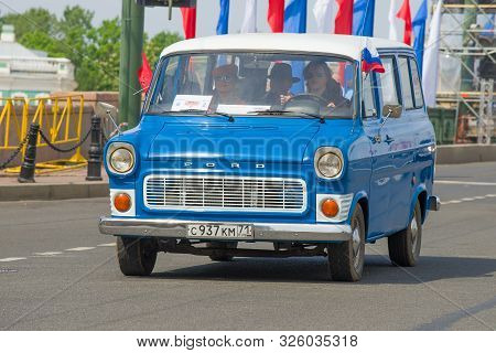 Saint Petersburg, Russia-may 25, 2019: Minibus Ford Transit Mk-1 Close-up. The Annual Parade Of Retr