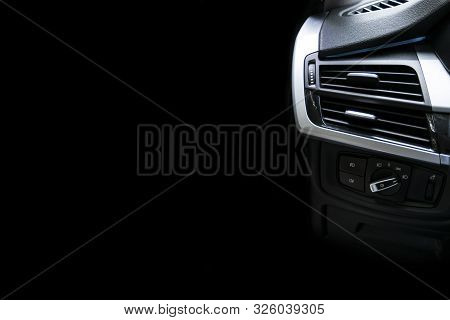 Ac Ventilation Deck In Luxury Modern Car Interior. Modern Car White Leather Interior. With Stitching