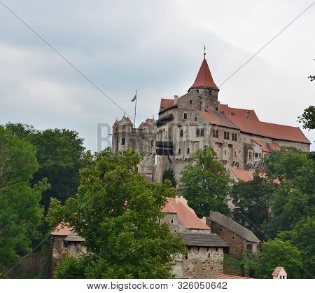 Pernstejn Castle From The 13th Century Is Located In The Eastern Edge Of The Highlands, Near The Vil