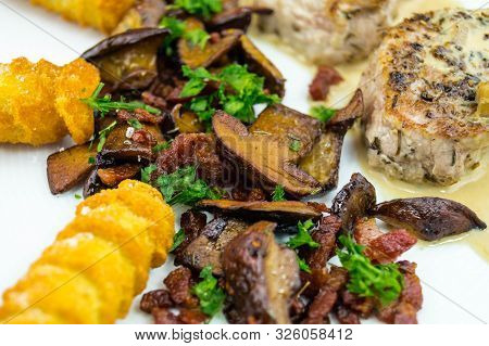 Roasted Tenderloin Cut With Fresh Mushrooms Of The Forest