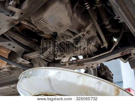 Voronezh, Russia - May 30, 2019:  Oil Drain From The Crankcase