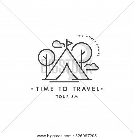 Vector Design Colorful Template Logo Or Emblem - Travel Agency And Different Types Of Tourism. Hikin