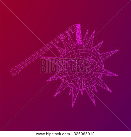 Medieval Chained Mace Ball. Wireframe Low Poly Mesh Vector Illustration.