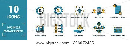 Business Management Icon Set. Include Creative Elements Expert Opinion, Budget Balance, Sponsor, Dis