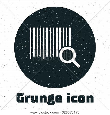 Grunge Search Barcode Icon Isolated On White Background. Magnifying Glass Searching Barcode. Barcode