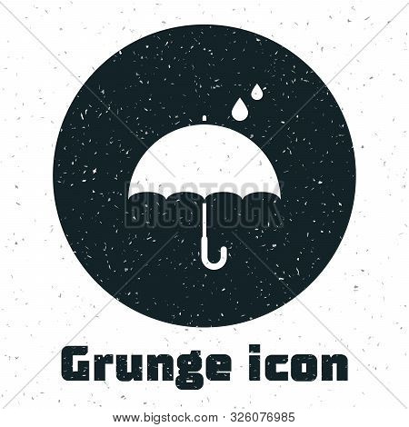 Grunge Umbrella And Rain Drops Icon Isolated On White Background. Waterproof Icon. Protection, Safet