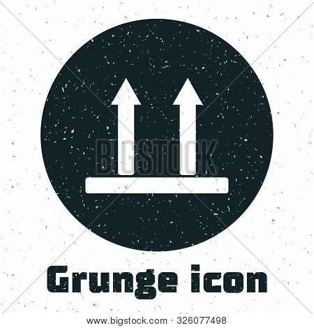 Grunge This Side Up Icon Isolated On White Background. Two Arrows Indicating Top Side Of Packaging. 