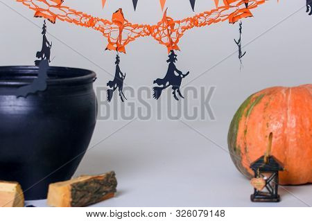 Decor On The Theme Of Halloween In A Photo Studio. Holiday,