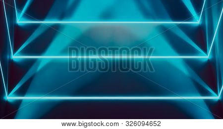 Abstract Blue Led Lights And Shadows On The Wall