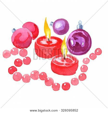 Christmas Winter Holiday Symbol Isolated. Watercolor Background Set. Isolated Chritmas Illustration 
