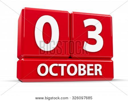 Red Cubes - The Third Of October - On A White Table - German Unity Day, National Foundation Day In S