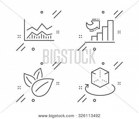 Organic Product, Growth Chart And Trade Infochart Line Icons Set. Augmented Reality Sign. Leaves, Di