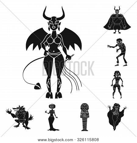 Vector Illustration Of Creature And Devilry Sign. Set Of Creature And Halloween Stock Vector Illustr