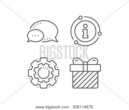 Gift Box Line Icon. Chat Bubble, Info Sign Elements. Present Or Sale Sign. Birthday Shopping Symbol.