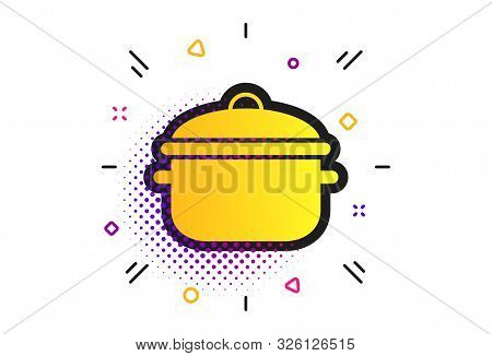 Cooking Pan Sign Icon. Halftone Dots Pattern. Boil Or Stew Food Symbol. Classic Flat Cooking Pan Ico