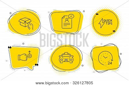 Taxi, Hold Box And 24 Hours Signs. Chat Bubbles. Quickstart Guide, Drag Drop And Resume Document Lin