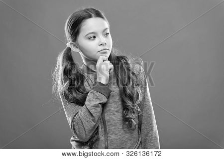 Count In Mind. Kid Thoughtful Face Make Decision. Child Cute Pensive Face Thinking. Girl Casual Look
