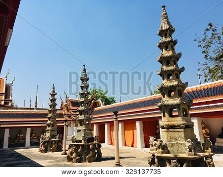 Ancient Pagoda Decoration In Wat Pho Temple In Bangkok, Thailand
