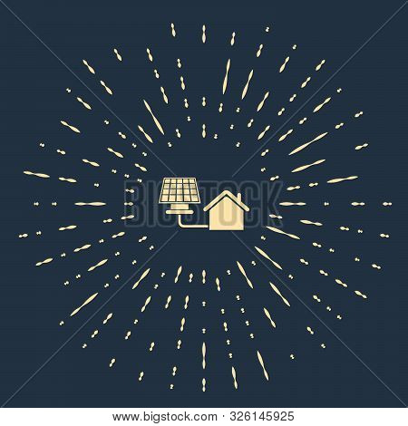 Beige House With Solar Panel Icon Isolated On Dark Blue Background. Ecology, Solar Renewable Energy.