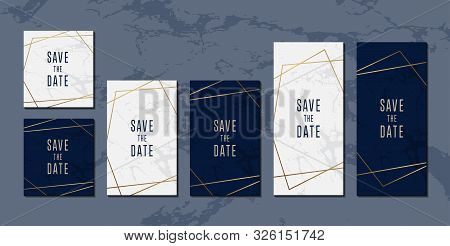 Invitation Cards White Blue Marble Background Elegant Collection With Gold Line Glitter For Cover Po