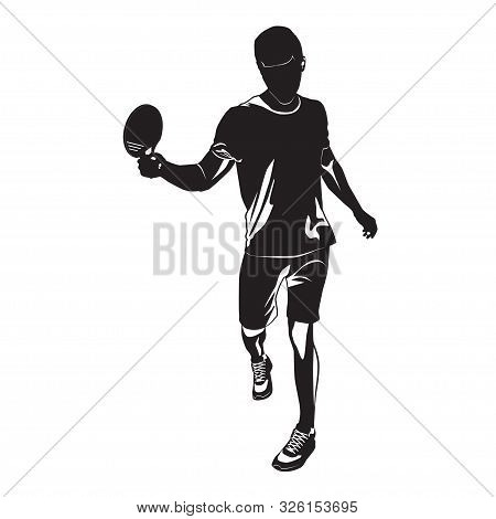 Table Tennis Player Black Silhouette On White Background, Vector Illustration