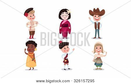 Set With People From Around The World In Traditional Costumes Isolated On White Background