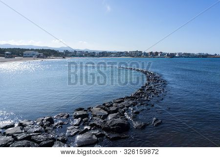 Jeju, South Korea - November 20, 2018: Rock Beach At Iho Tewoo Beach, Korea