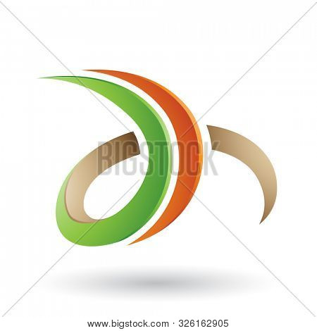 Illustration of Orange and Green 3d Curly Letter D and H isolated on a White Background